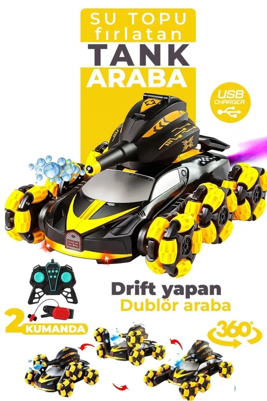 Drift Dublör 6 Tekerlekli Su Topu Atan Çift Kumandalı Araba